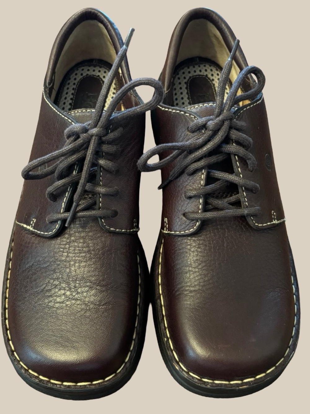 Børn Mona Brown Leather Hand Sewn Stitch Oxford Lace Up Comfort Shoes Women 8.5